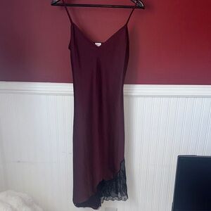Wilfred burgundy lace trim slip dress